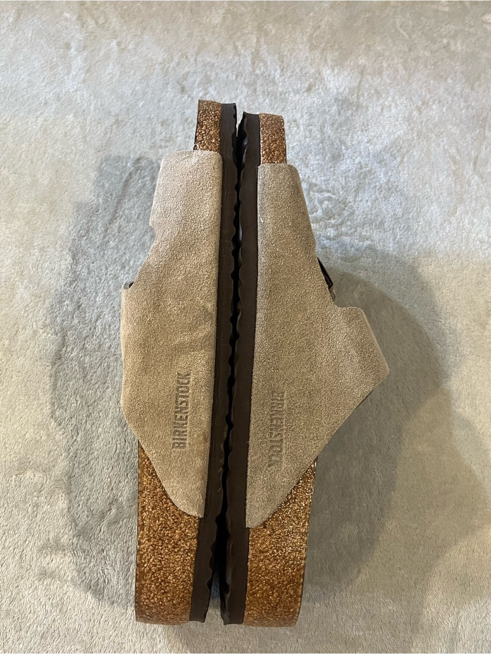 Birkenstock Beige Suede Slide Sandals. Mismatch 45 (12 inch)and 46 (12.5 ) men - Picture 2 of 5